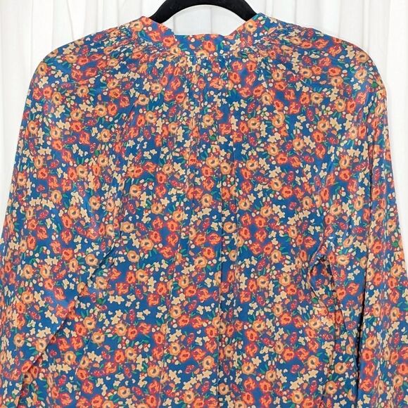 Tucker NYC Long Sleeve Polo Blouse Blue Sweet Pea in Crepe de Chine Silk Top - Picture 7 of 8